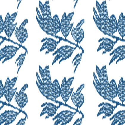 Nine Muses Ikat Leaf Indigo Fabric