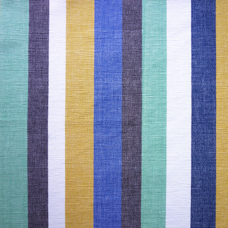 Green Blue and Yellow Stripe Cotton Fabric Hand Woven for Upholstery Spice Stripe No Chintz