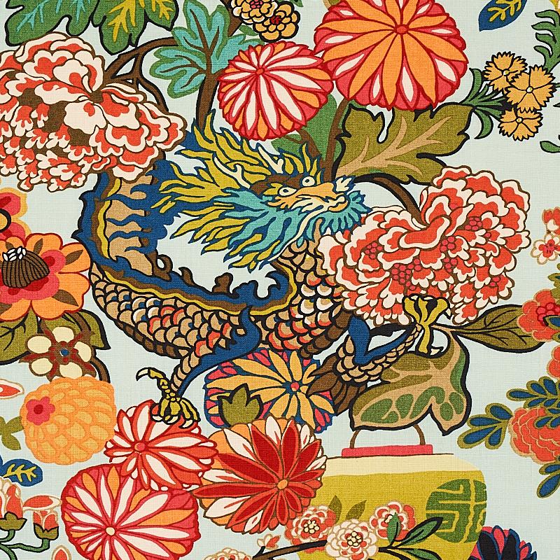 Chiang Mai Dragon Fabric Aquamarine - No Chintz Textiles Australia