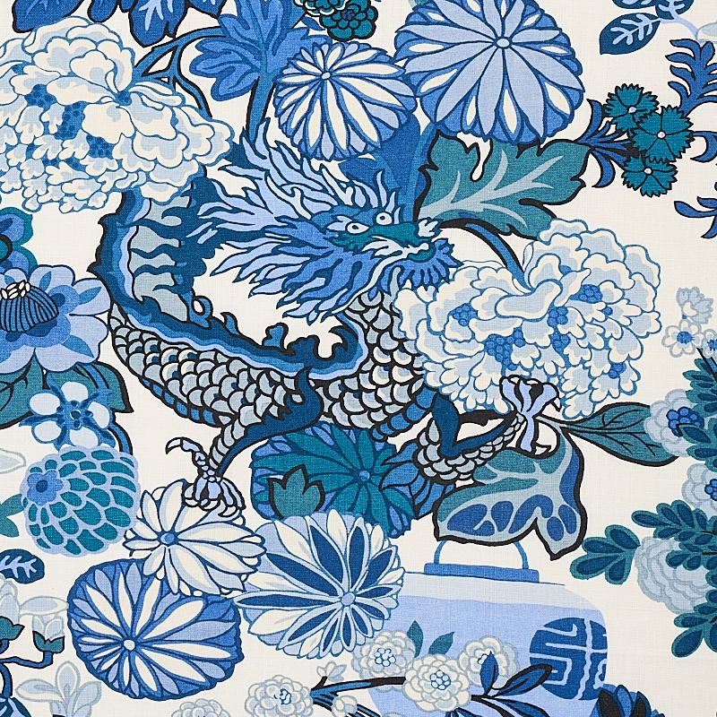 Chiang Mai Dragon Fabric China Blue - No Chintz Textiles Australia
