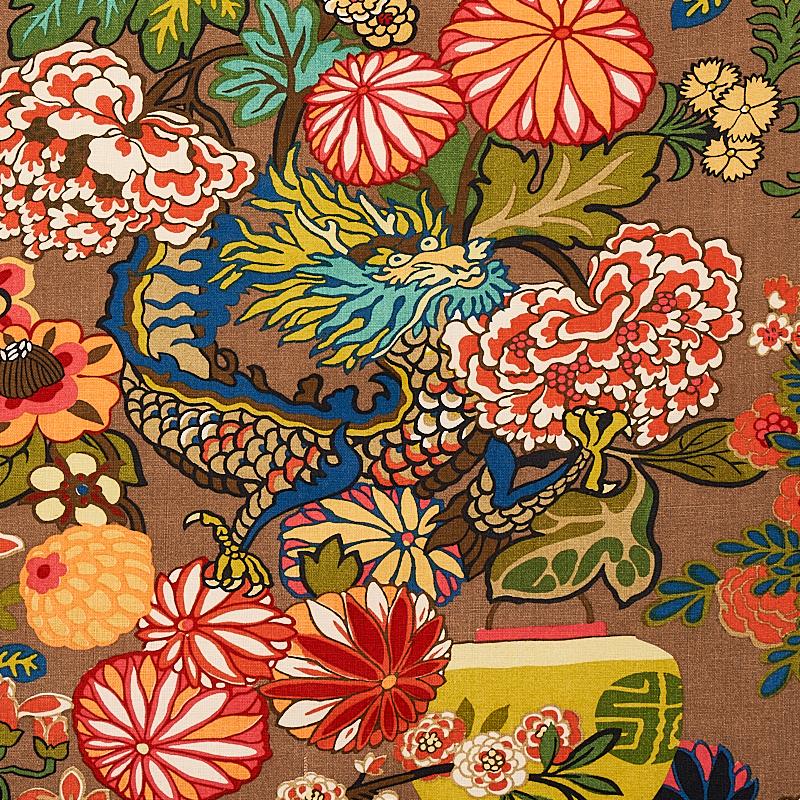 Chiang Mai Dragon Fabric Mocha - No Chintz Textiles Australia