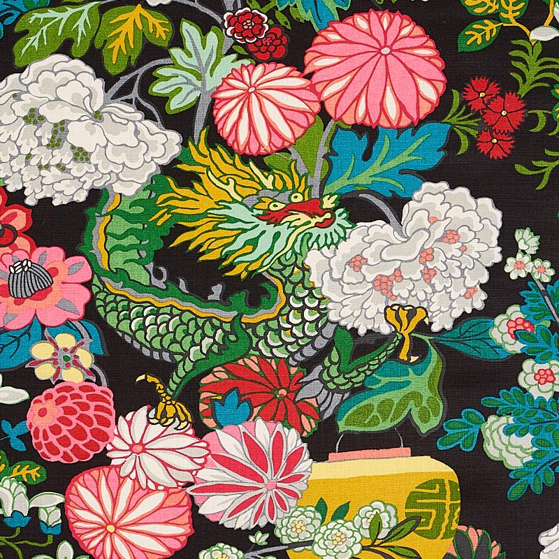 Chiang Mai Dragon Fabric Ebony - No Chintz Textiles Australia