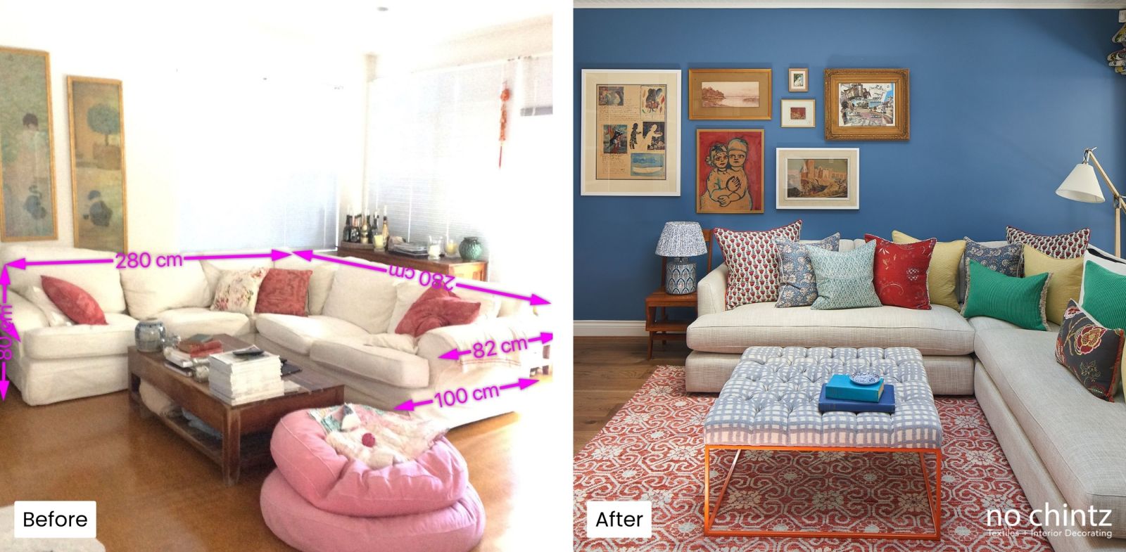 Before and After Upholstery Transformation - No Chintz Interior Decorating & Textiles Sydney