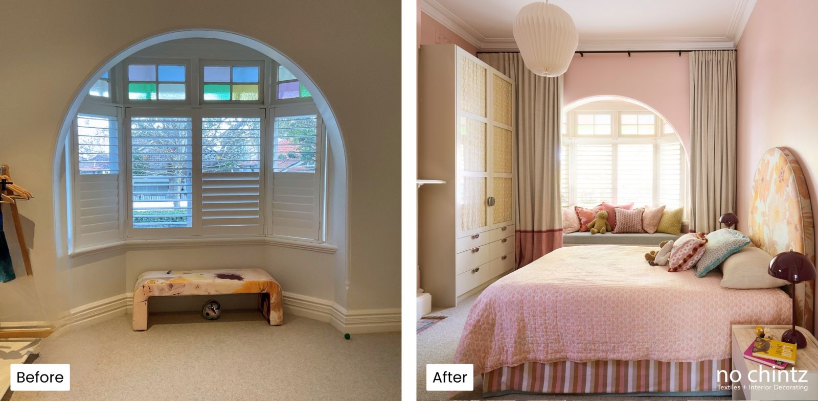 Before and After Window Seat and Interior Decorating Transformation Sydney - No Chintz Australia