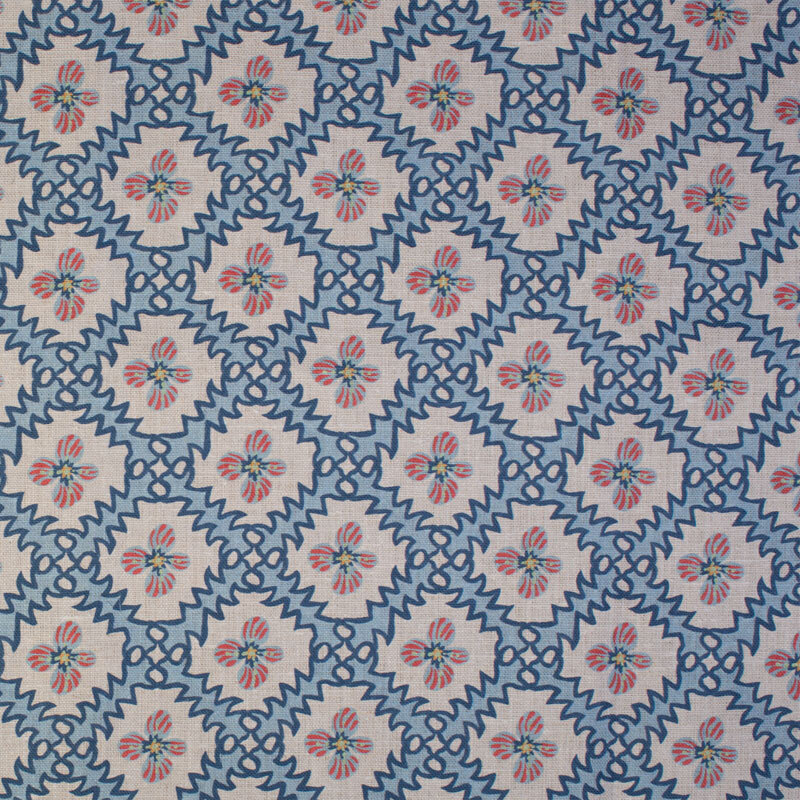 Anna Spiro Paloma Linen Fabric - Blue on Red