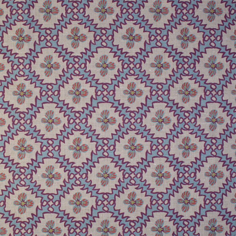 Anna Spiro Paloma Linen Fabric - Plum on Blue