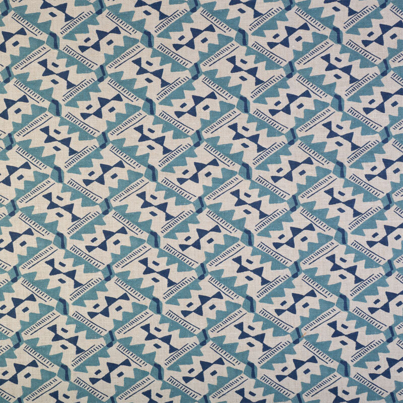 Anna Spiro Safi Linen Fabric - Blue on Blue