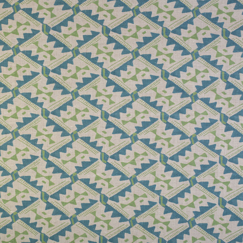 Anna Spiro Safi Linen Fabric - Green on Blue