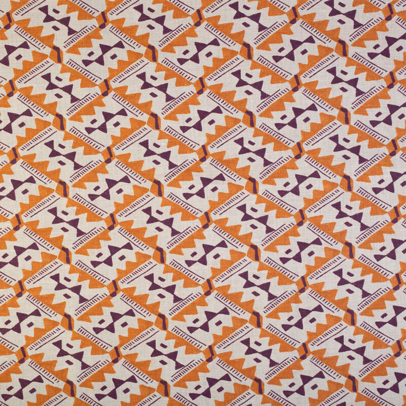 Anna Spiro Safi Linen Fabric - Plum on Orange