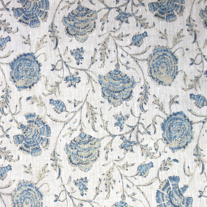Antique Floral Indigo - Linen Floral Fabric