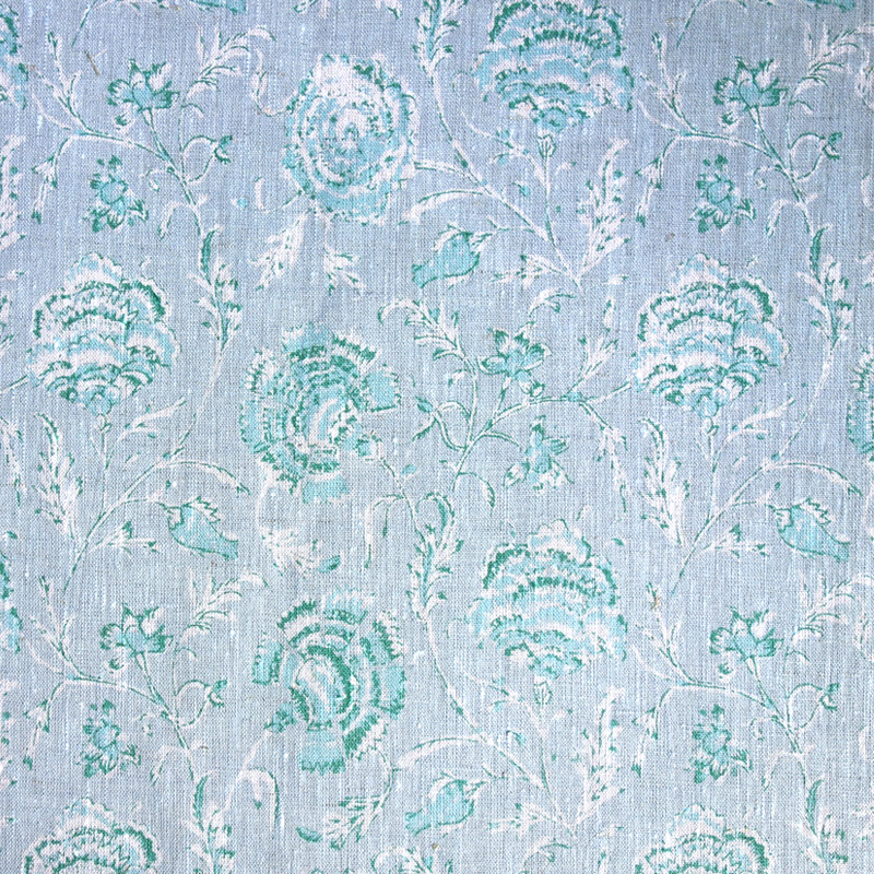 Antique Floral Jade - Linen Floral Fabric