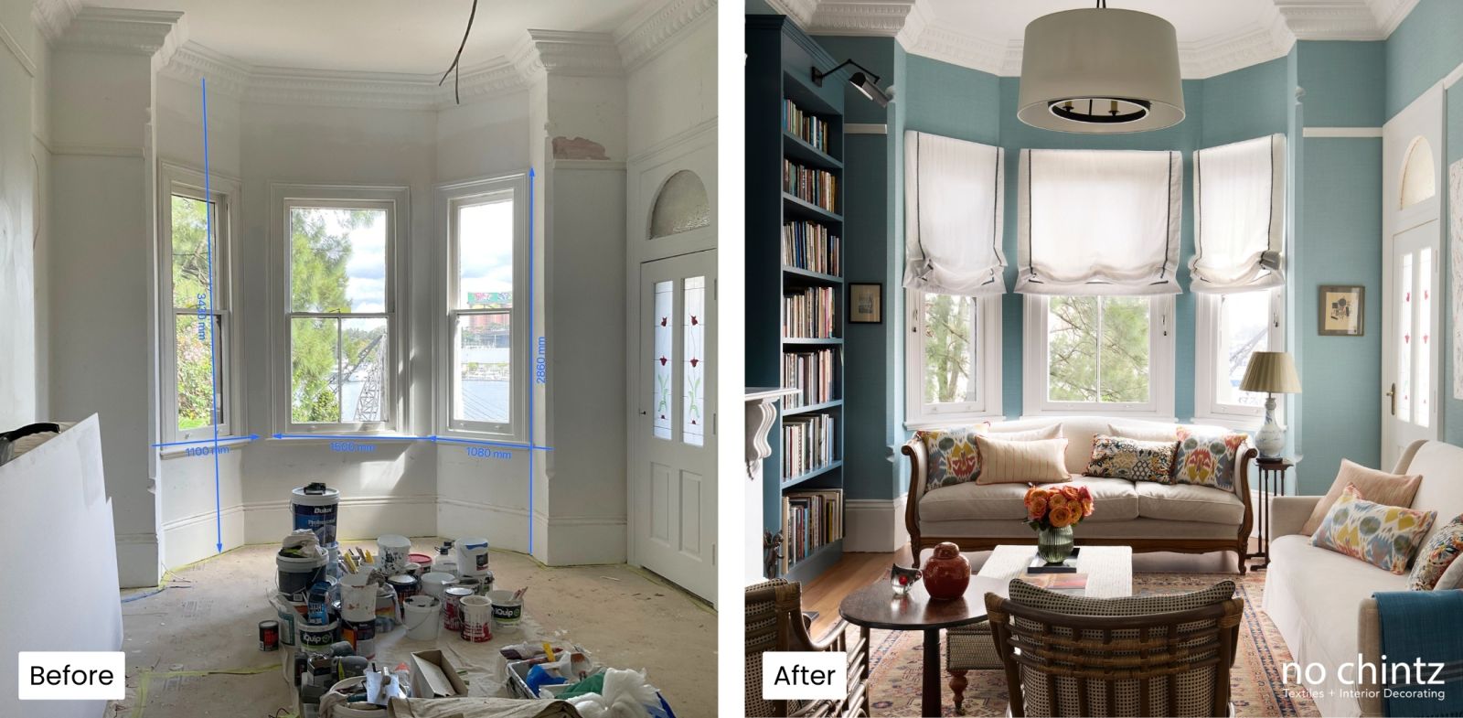 Before and After Custom Blinds Transformation - No Chintz Interior Decorating Sydney