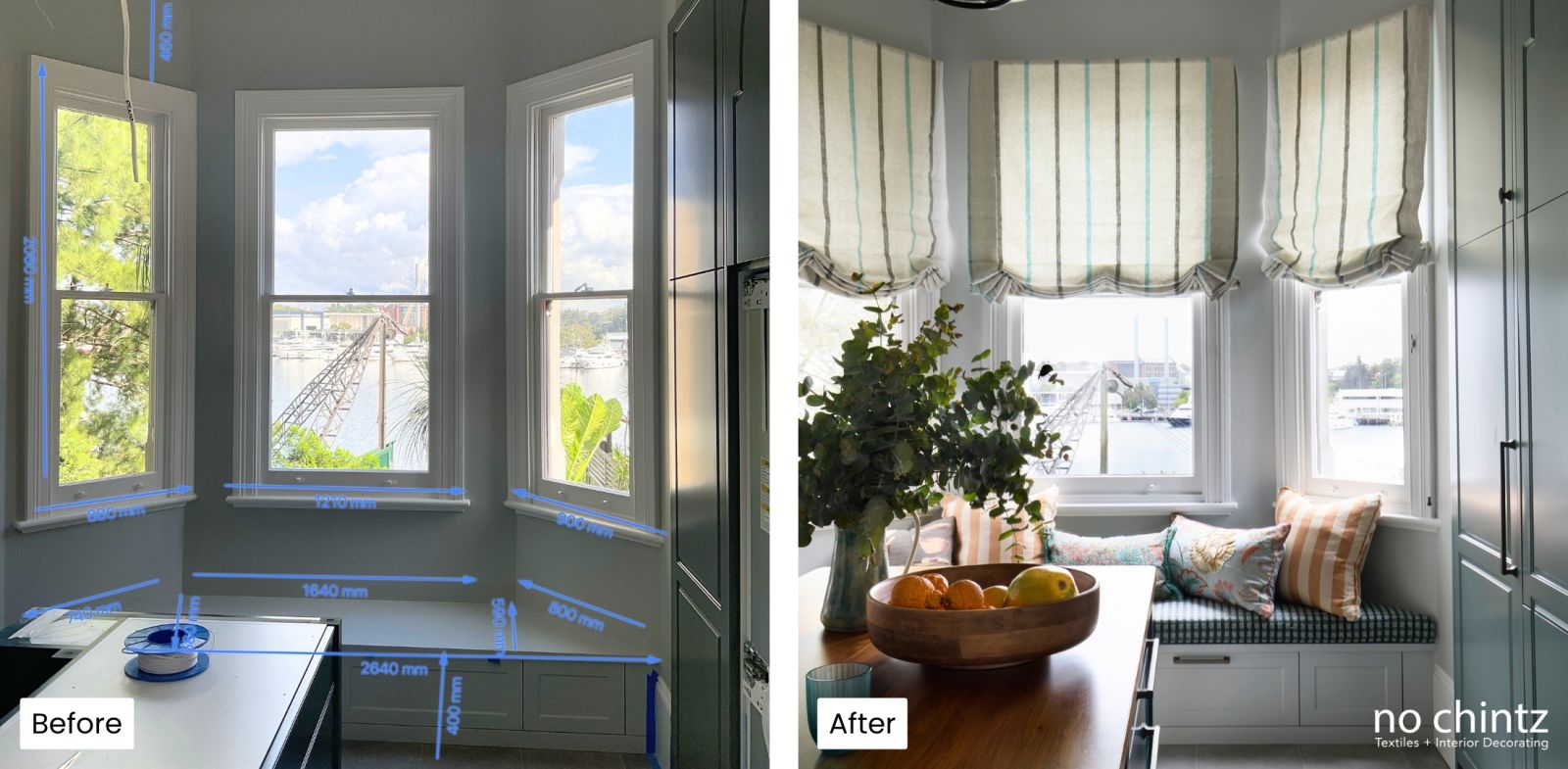 Before and After Blinds Transformation - No Chintz Interior Decorating & Textiles Sydney