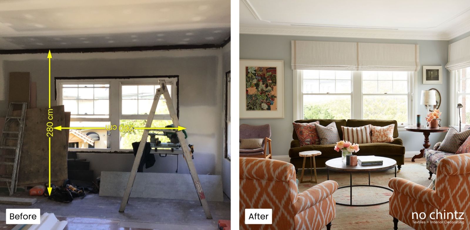 Before and After Interior Decorating Transformation Sydney - No Chintz Australia