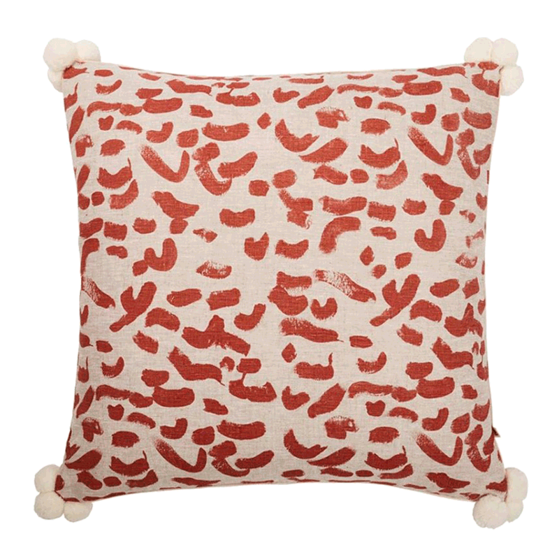 Bonnie and Neil Leopard Pom Pom Rust Cushion