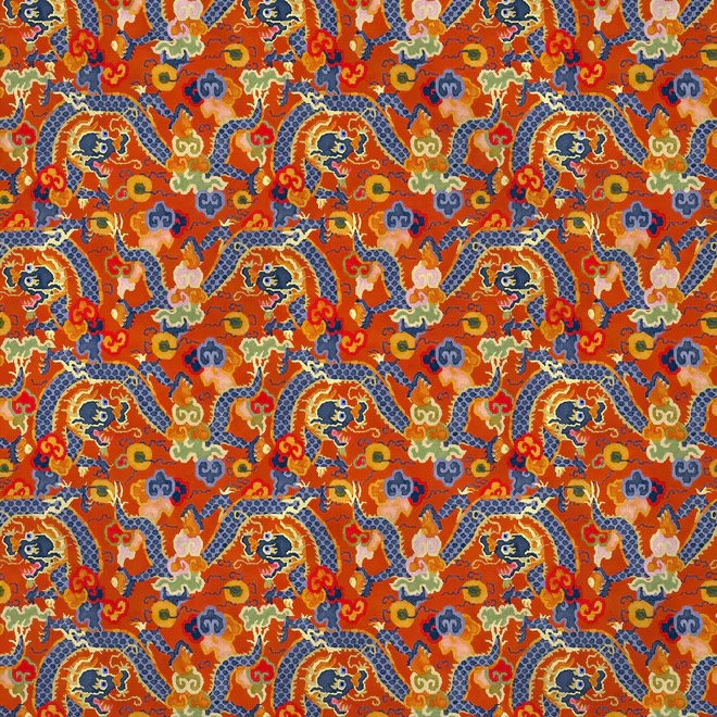 Double Dragon Hot Orange Fabric - No Chintz Textiles