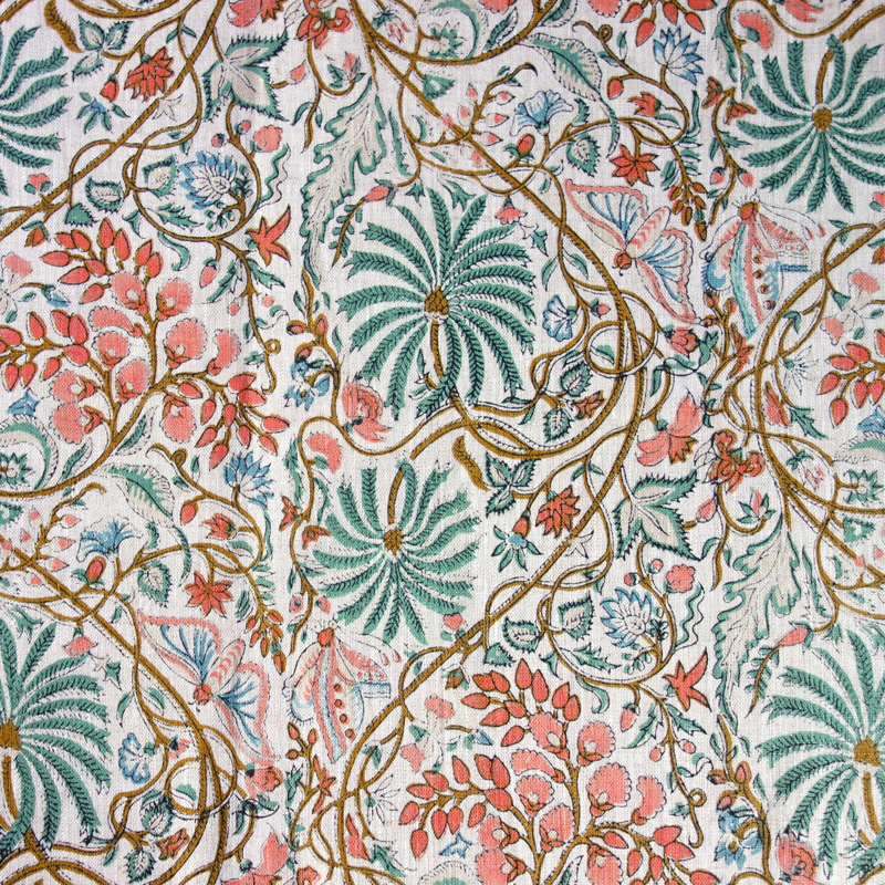 Kerala Garden Natural - Floral Linen Fabric