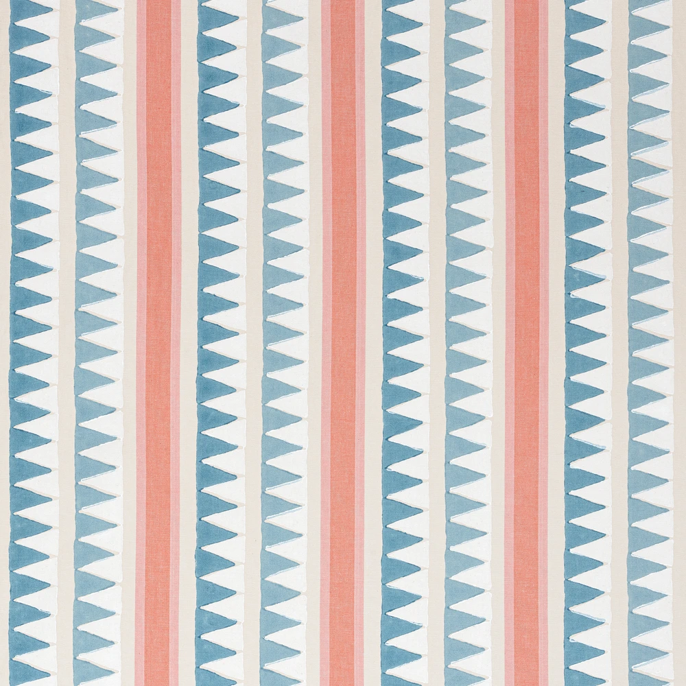 Thibaut Lomita Stripe French Blue and Coral Fabric Thibaut Lomita Stripe French Blue and Coral Fabric
