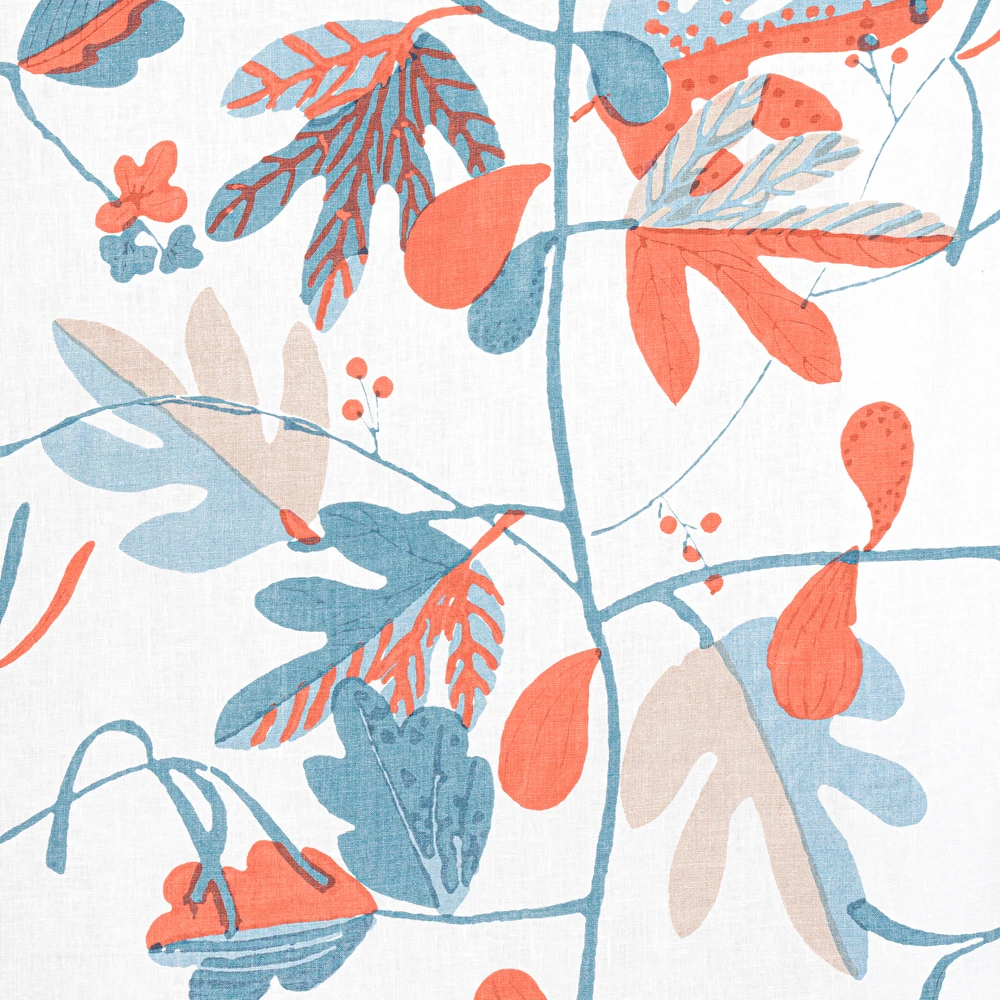 Thibaut Matisse Leaf French Blue and Coral Fabric Thibaut Matisse Leaf French Blue and Coral Fabric
