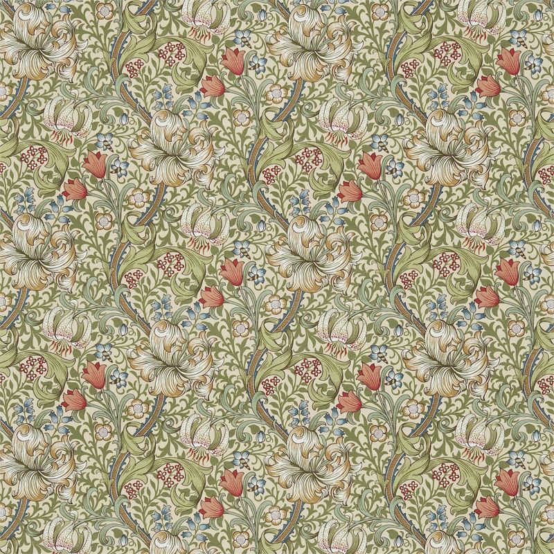 Morris & Co Golden Lily Fabric - Green/Gold Morris & Co Golden Lily Fabric - Green/Gold