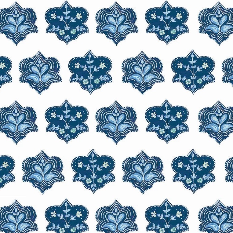 Nine Muses Woodblock Indigo Fabric Nine Muses Woodblock Indigo Fabric