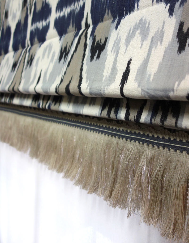 Ikat Roman Blind with Linen Fringe and Braid Trim