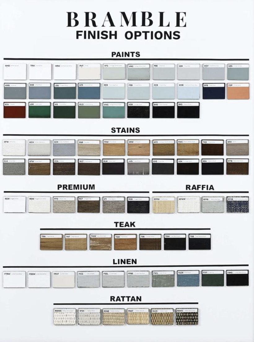 Bramble Furniture Colours and Finishes - No Chintz Interior Decorating Australia