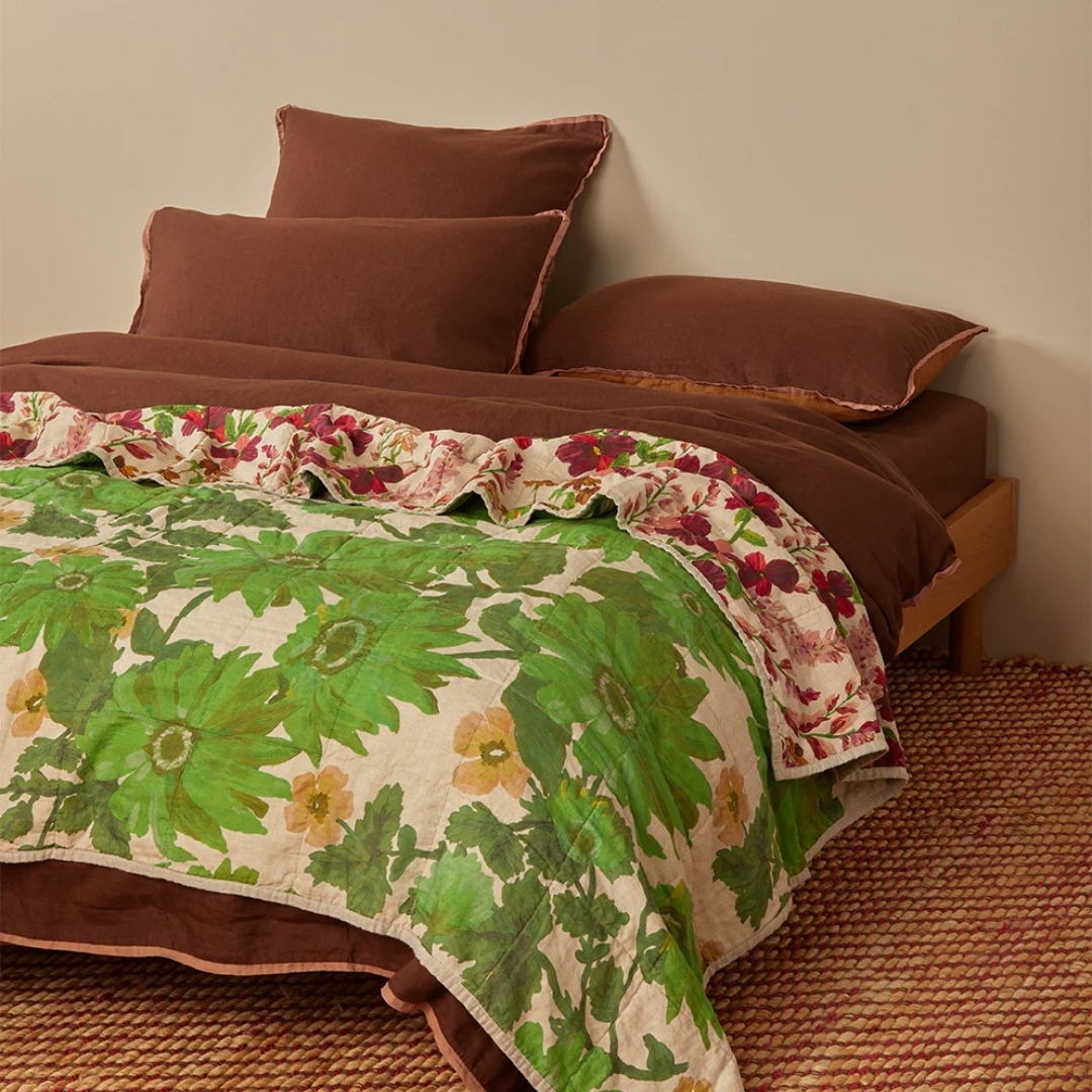 Bonnie & Neil Lupin Multi & Marigold Leaf Linen Quilted Throw | No Chintz Australia