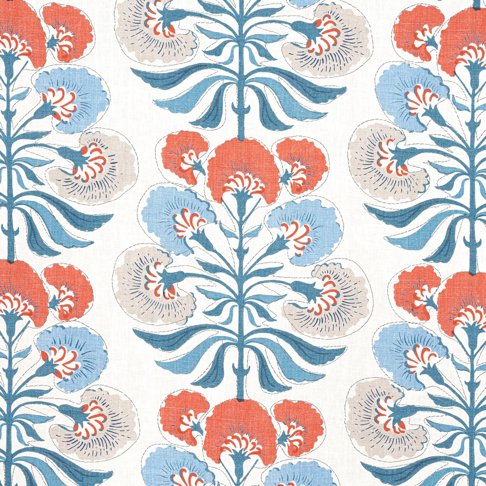 Thibaut Tybee Tree French Blue and Coral Fabric Thibaut Tybee Tree French Blue and Coral Fabric