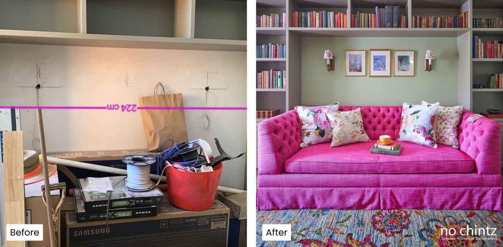 Before and After Armchair Upholstery Transformation - No Chintz Interior Decorating & Textiles Sydney
