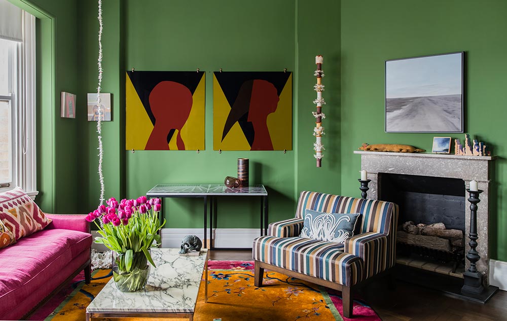 Green Wall Interior - No Chintz Interior Decorating