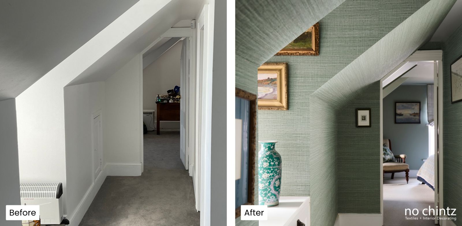 Before and After Wallpaper Transformation - No Chintz Interior Decorating & Textiles Sydney