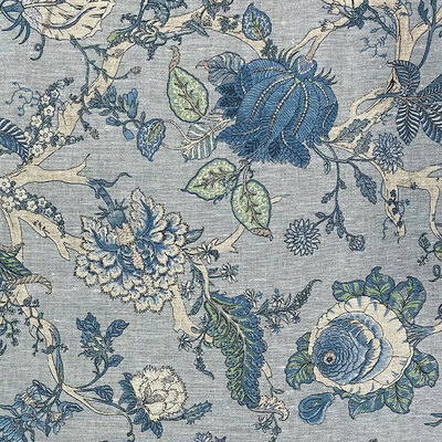 Gypsy Floral Printed Linen Fabric - Sky