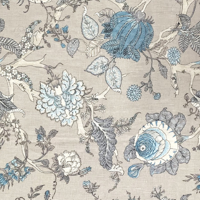 Gypsy Floral Printed Linen Fabric - Dove