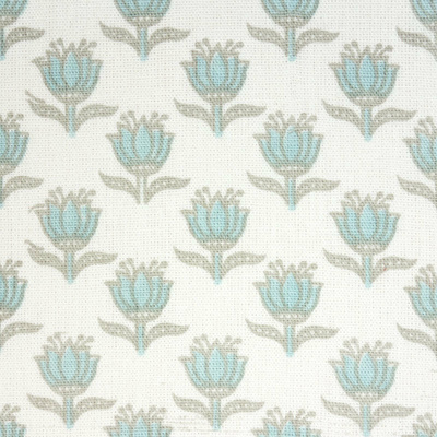 Mogul Flowers - Aqua/Taupe on White