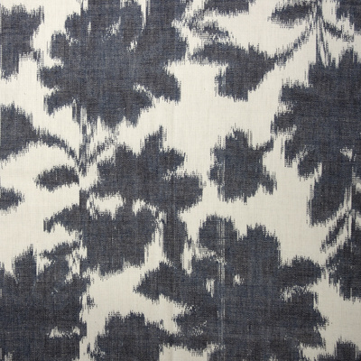 Floral Trail Hand Woven Warp Print Cotton Ikat Fabric - Indigo