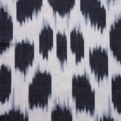 Snow Leopard Hand Woven Double Ikat Cotton Fabric - Black/White