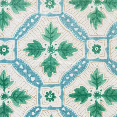 Anna Spiro Camona Linen Fabric - Green / Taupe / Turquoise