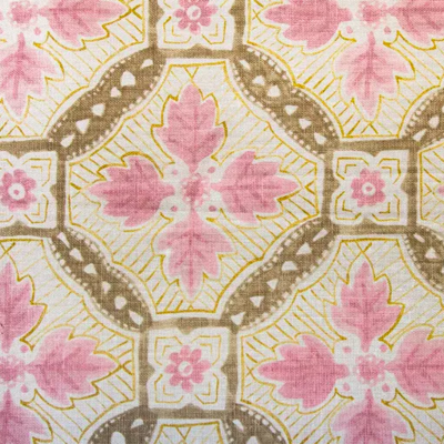 Anna Spiro Camona Linen Fabric - Pink / Taupe / Mustard