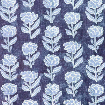 Anna Spiro Marigold Multi Linen Fabric - Navy / Light Blue