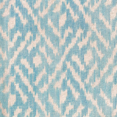 Trellis Hand Woven Ikat Cotton Fabric - Soft Blue