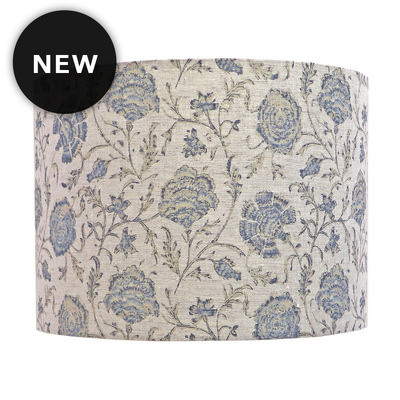 Antique Floral Indigo Drum Lampshade - 40cm x 40cm x 30cm