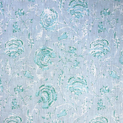 Antique Floral 100% Linen Fabric - Jade