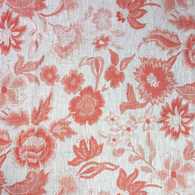 Micky's Crewel Floral 100% Linen Fabric - Coral