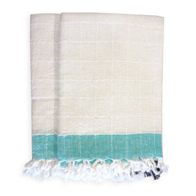 Shadow Check Hand Towel - Aqua/Fern - Set of 2