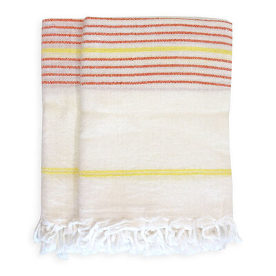 Striped Hand Towel - Coral/Yellow - Set of 2