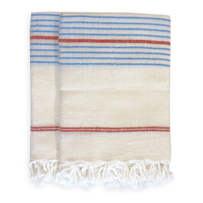 Striped Hand Towel - Azure/Red - Set of 2