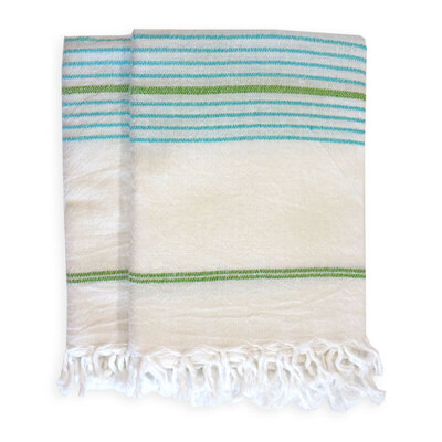 Striped Hand Towel - Aqua/Fern - Set of 2