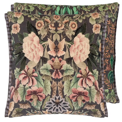 Designers Guild Ikebana Damask Graphite Velvet Cushion - 50cm