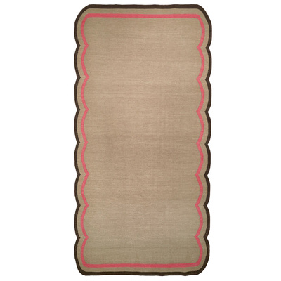 Scalloped Wool Dhurrie Rug in Chocolate - 2m x 1m